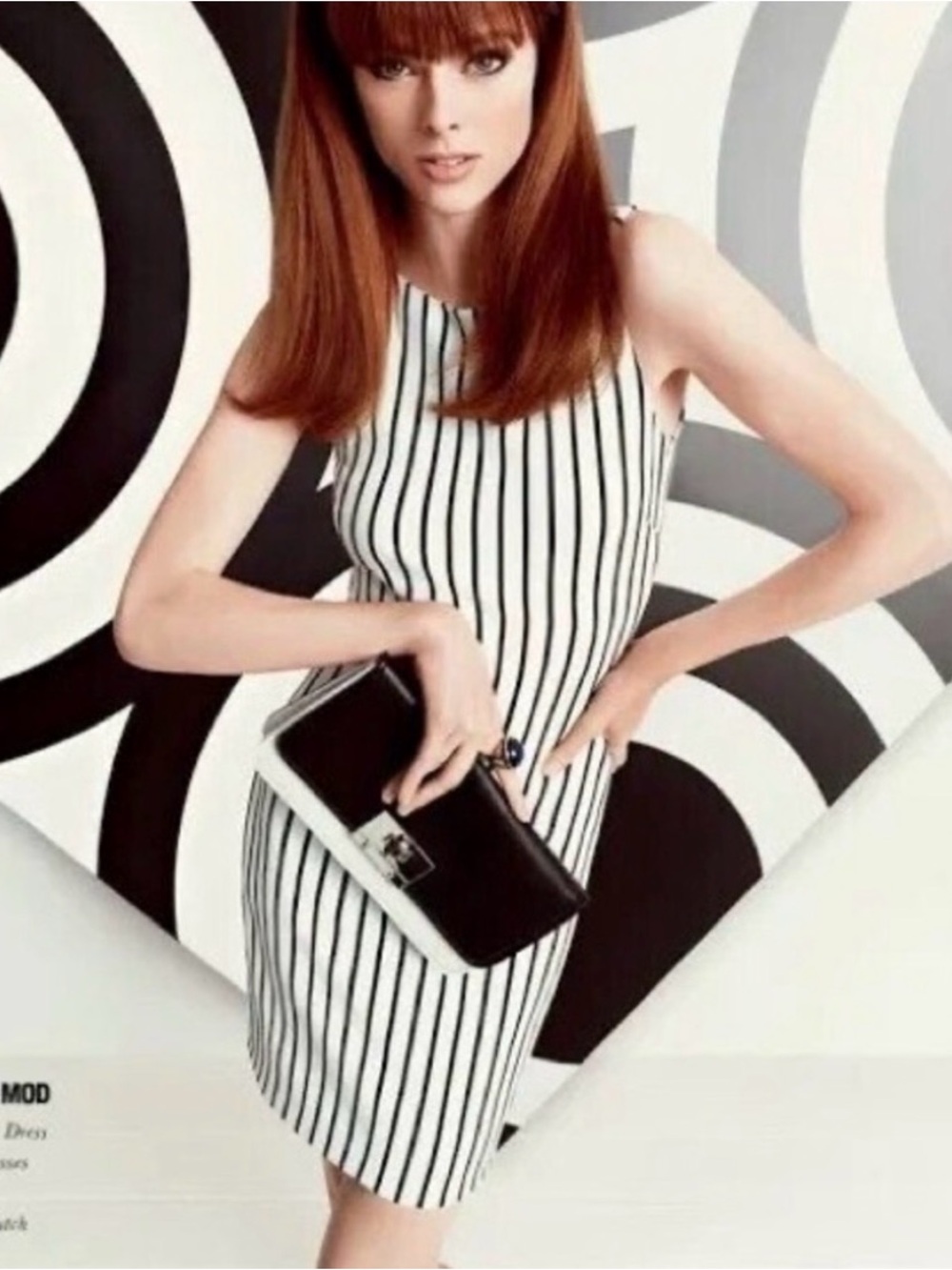 Banana Republic Black & White Vertical Stripe Midi Dress
